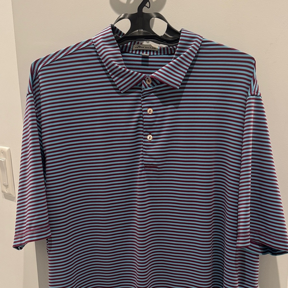 Peter Millar Navy and White Striped Polo